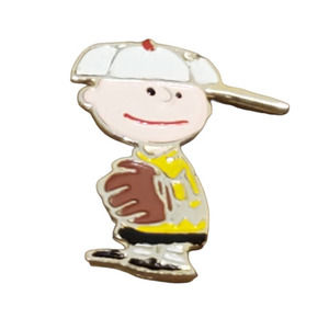Vtg United Features Peanuts Charlie Brown Pin Brooch Baseball Player Hat Glove